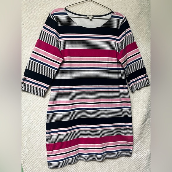 Talbots Dresses & Skirts - Talbots Womens Shift Dress 100% Cotton Nautical Striped Round Neck Casual Large